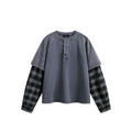LOST PLAID LAYERED LONG SLEEVE – WASHED SLATE