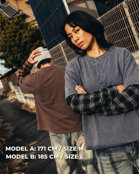 LOST PLAID LAYERED LONG SLEEVE – WASHED BLACK