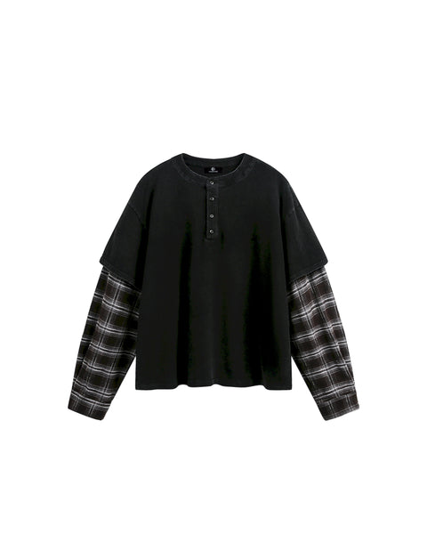 LOST PLAID LAYERED LONG SLEEVE – WASHED BLACK