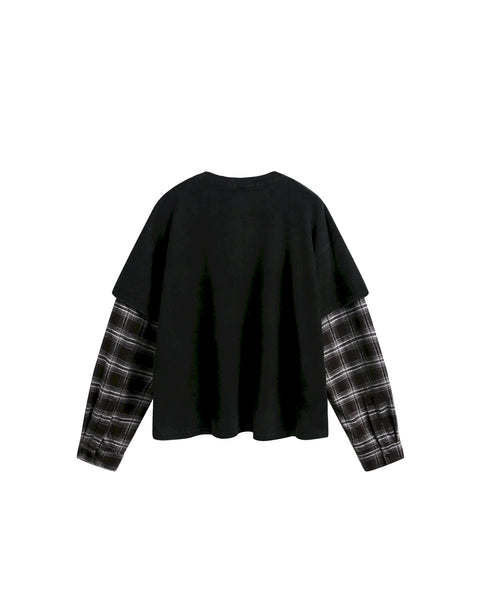 LOST PLAID LAYERED LONG SLEEVE – WASHED BLACK