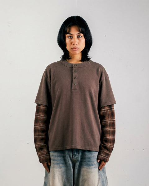 LOST PLAID LAYERED LONG SLEEVE – WASHED COCOA