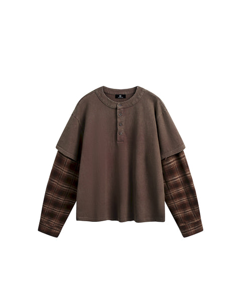 LOST PLAID LAYERED LONG SLEEVE – WASHED COCOA