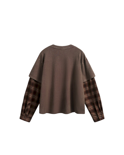 LOST PLAID LAYERED LONG SLEEVE – WASHED COCOA