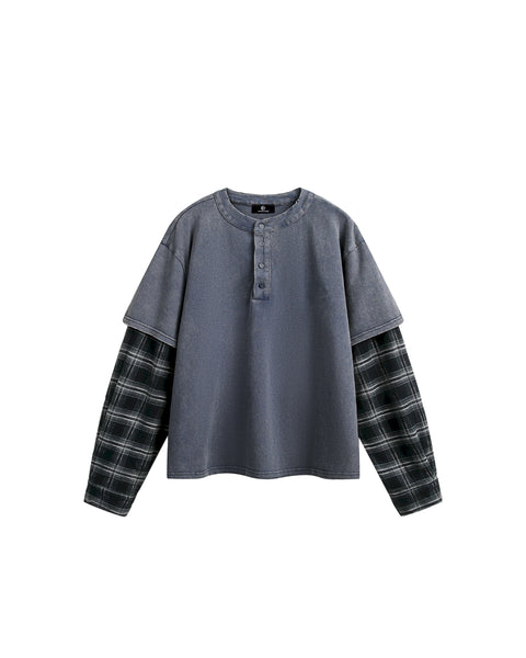 LOST PLAID LAYERED LONG SLEEVE – WASHED SLATE
