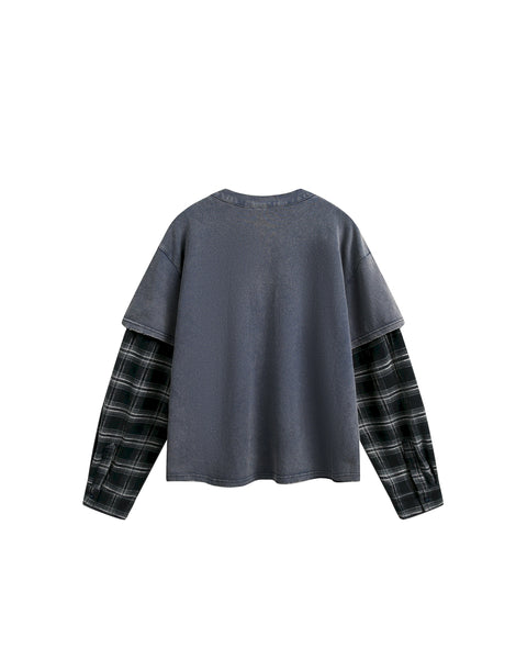 LOST PLAID LAYERED LONG SLEEVE – WASHED SLATE