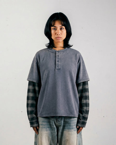 LOST PLAID LAYERED LONG SLEEVE – WASHED SLATE